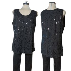 Evidence Luxury Black Sleeveless Sequin Beaded Long Blouse Size XXL
